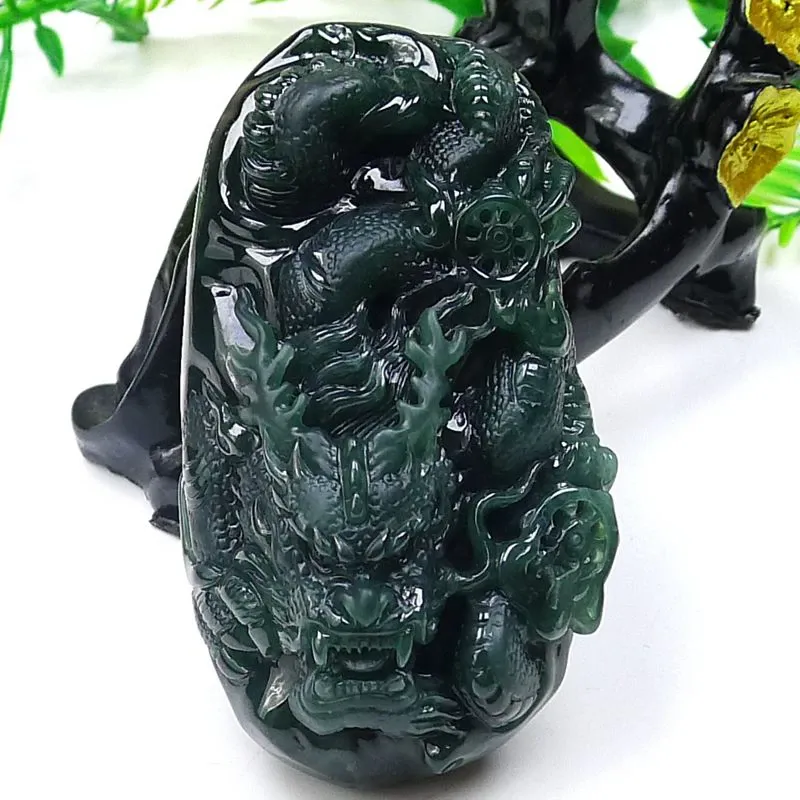 113-Masterpiece Blue Jadeite Dragon Pendant – Natural A-Grade Jade with Certificate, Handcrafted Luxury