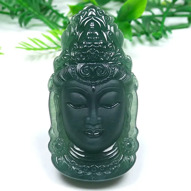 043-Guanyin Head Jade Buddha Pendant – Hand-Carved Buddhist Amulet in Natural Guatemala Jadeite