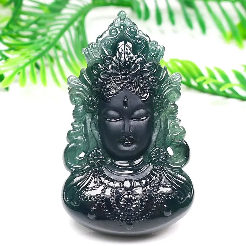 050-Guanyin Head Jade Buddha Pendant – Hand-Carved Buddhist Amulet in Natural Guatemala Jadeite