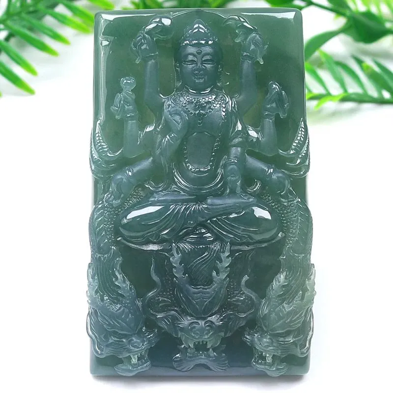 058-Guanyin Buddha Jade Pendant – Hand-Carved Natural Guatemala Jadeite Pendant | Symbol of Compassion & Protection