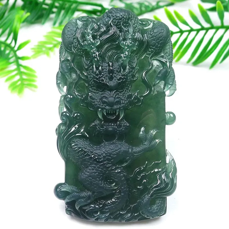 007-Masterpiece Blue Jadeite Dragon Pendant – Natural A-Grade Jade with Certificate, Handcrafted Luxury