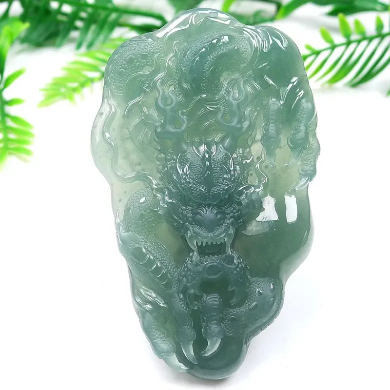 106-Masterpiece Blue Jadeite Dragon Pendant – Natural A-Grade Jade with Certificate, Handcrafted Luxury