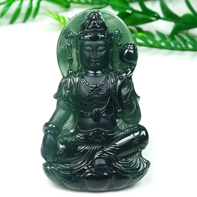 069-Guanyin Buddha Jade Pendant – Hand-Carved Natural Guatemala Jadeite Pendant | Symbol of Compassion & Protection