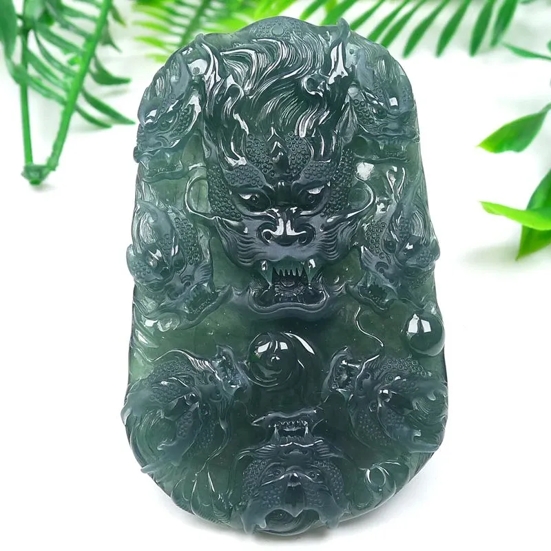 004-Masterpiece Blue Jadeite Dragon Pendant – Natural A-Grade Jade with Certificate, Handcrafted Luxury