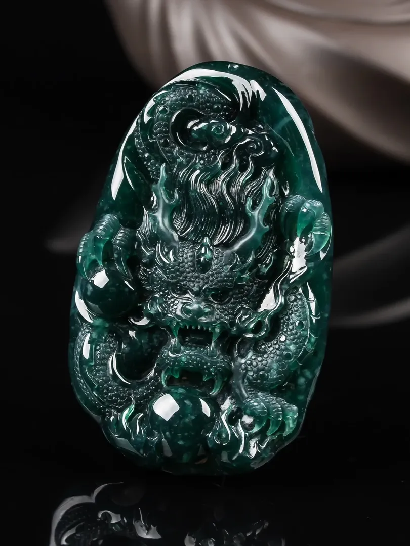 086-Masterpiece Blue Jadeite Dragon Pendant – Natural A-Grade Jade with Certificate, Handcrafted Luxury