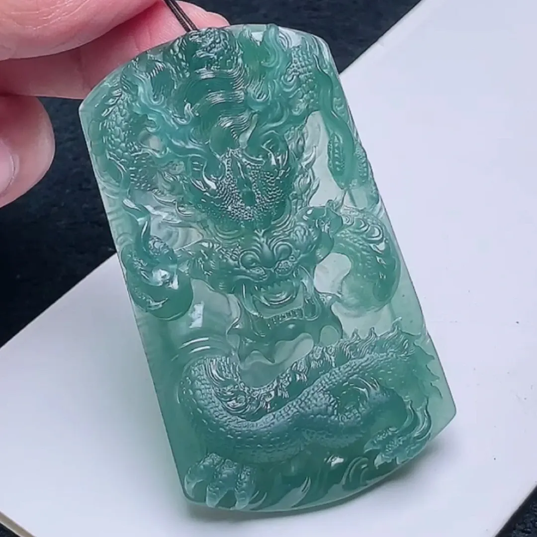 096-Masterpiece Blue Jadeite Dragon Pendant – Natural A-Grade Jade with Certificate, Handcrafted Luxury