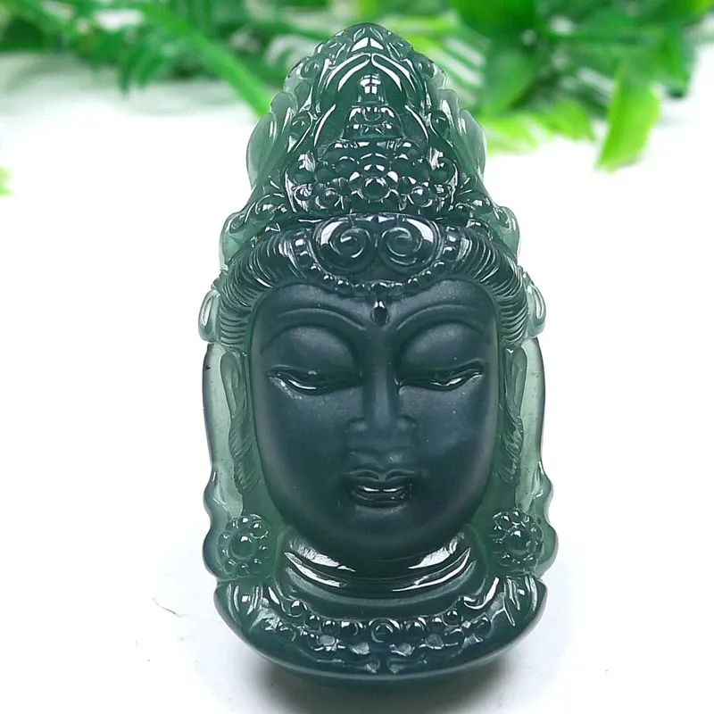 048-Guanyin Head Jade Buddha Pendant – Hand-Carved Buddhist Amulet in Natural Guatemala Jadeite