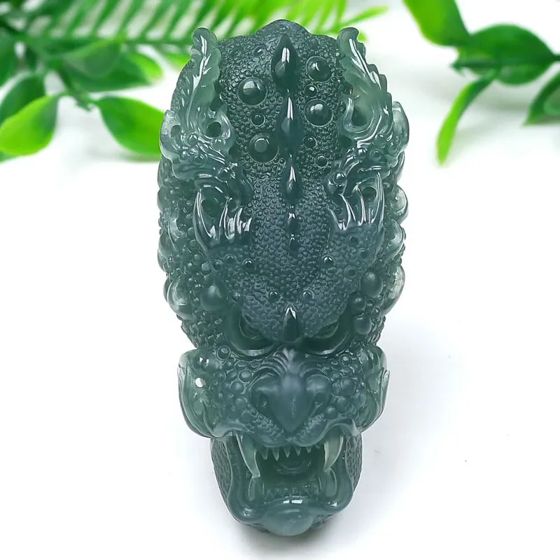 012-One-of-a-Kind Blue Guatemala Jade Dragon Pendant – Hand-Carved, Certified Natural Jadeite