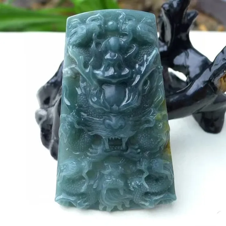 036-Hand-Carved Blue Jade Dragon Pendant – Certified Natural Guatemala Jadeite | One-of-a-Kind