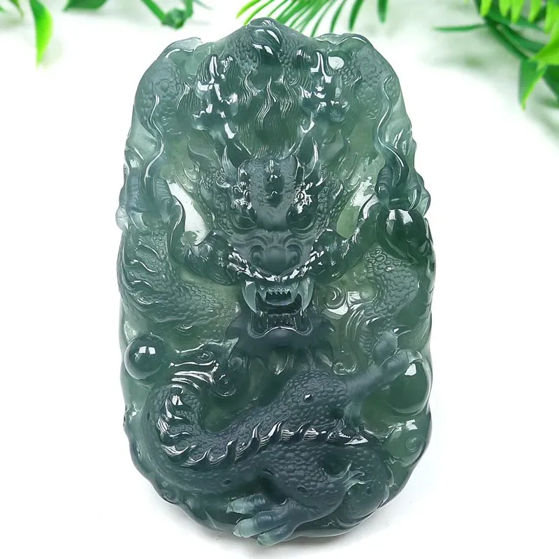 001-Masterpiece Blue Jadeite Dragon Pendant – Natural A-Grade Jade with Certificate, Handcrafted Luxury