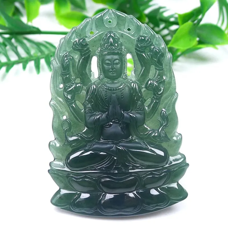 052-Guanyin Buddha Jade Pendant – Hand-Carved Natural Guatemala Jadeite Pendant | Symbol of Compassion & Protection
