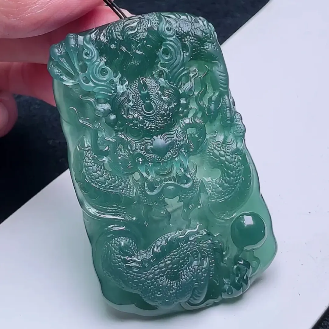 098-Masterpiece Blue Jadeite Dragon Pendant – Natural A-Grade Jade with Certificate, Handcrafted Luxury