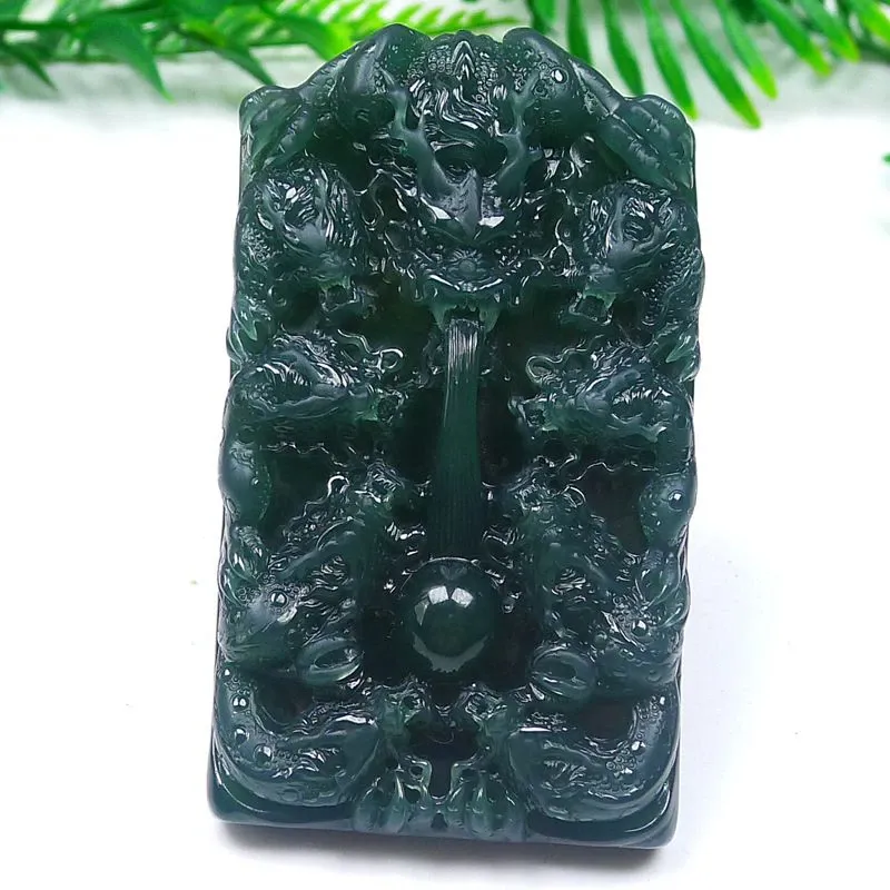 105-Masterpiece Blue Jadeite Dragon Pendant – Natural A-Grade Jade with Certificate, Handcrafted Luxury