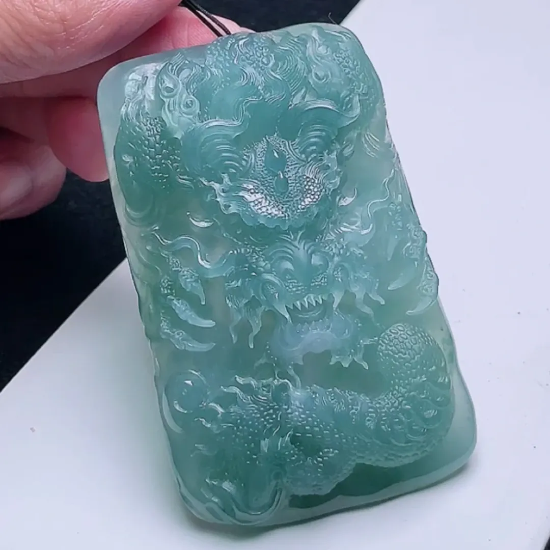 100-Masterpiece Blue Jadeite Dragon Pendant – Natural A-Grade Jade with Certificate, Handcrafted Luxury