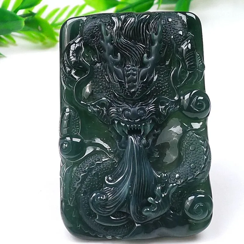 029-Hand-Carved Blue Jade Dragon Pendant – Certified Natural Guatemala Jadeite | One-of-a-Kind