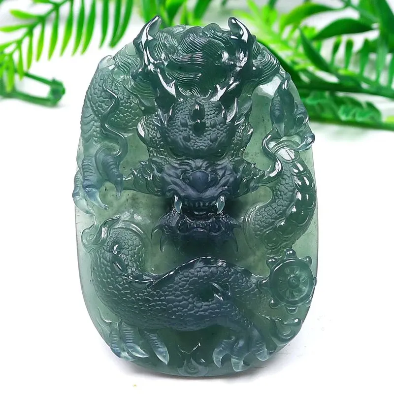 120-Masterpiece Blue Jadeite Dragon Pendant – Natural A-Grade Jade with Certificate, Handcrafted Luxury