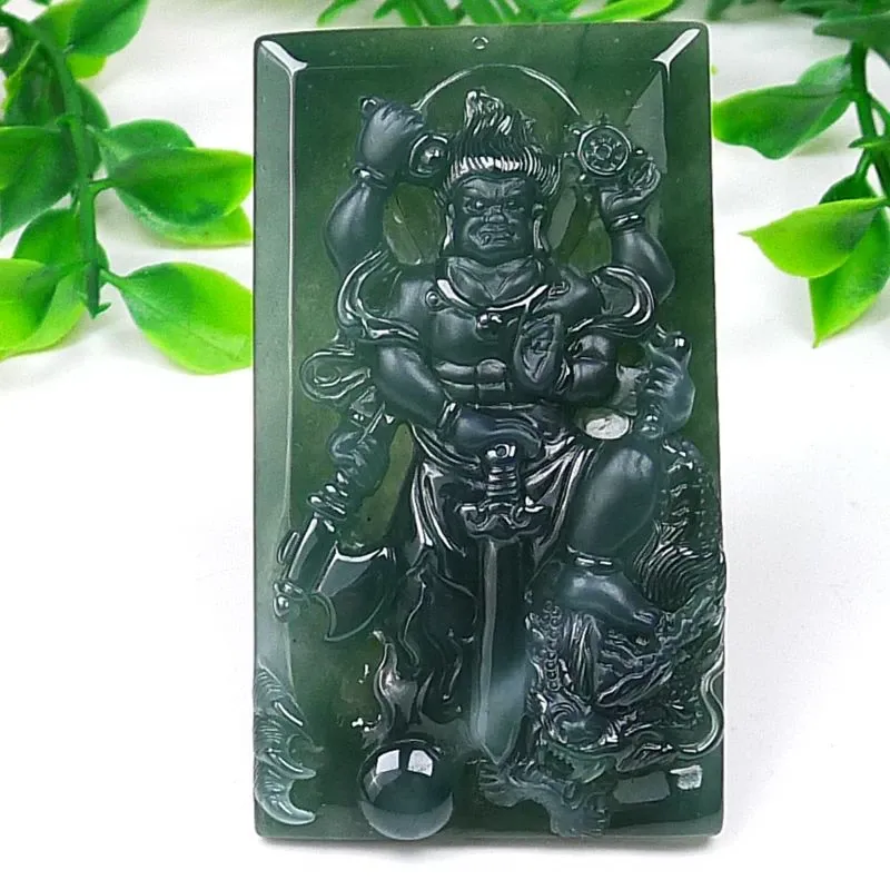 068-Fudō Myō-ō Jade Pendant – Hand-Carved Buddhist Protector Pendant in Natural Guatemala Jadeite