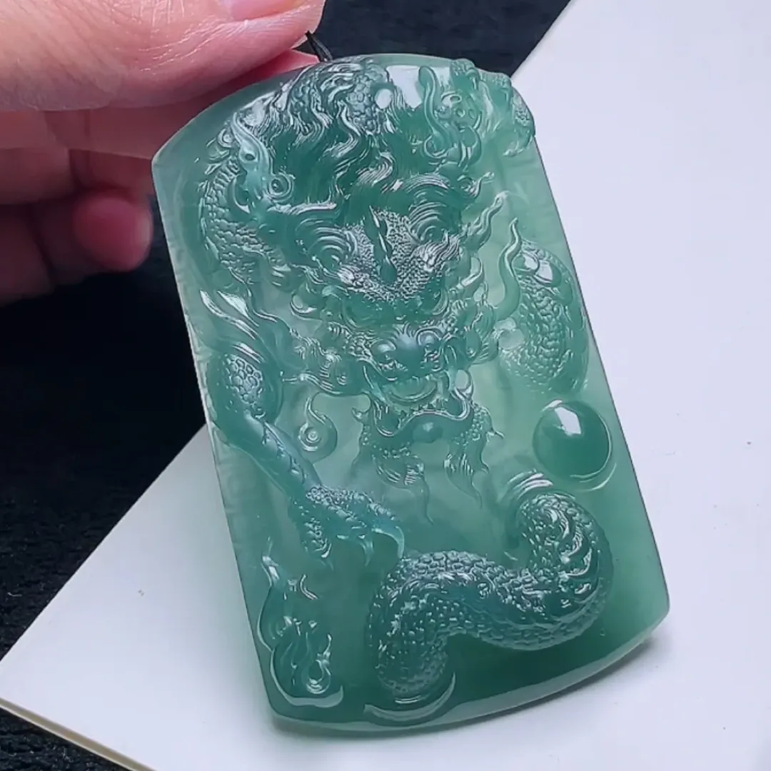 094-Masterpiece Blue Jadeite Dragon Pendant – Natural A-Grade Jade with Certificate, Handcrafted Luxury
