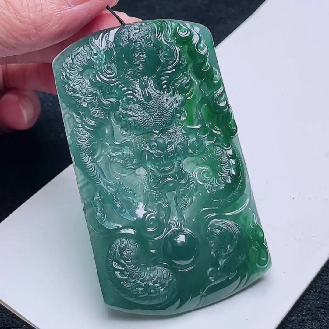 092-Masterpiece Blue Jadeite Dragon Pendant – Natural A-Grade Jade with Certificate, Handcrafted Luxury