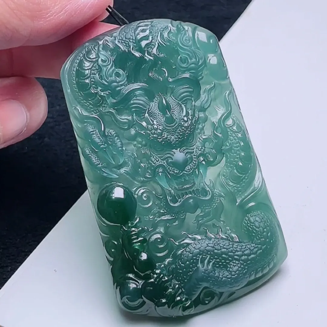 090-Masterpiece Blue Jadeite Dragon Pendant – Natural A-Grade Jade with Certificate, Handcrafted Luxury