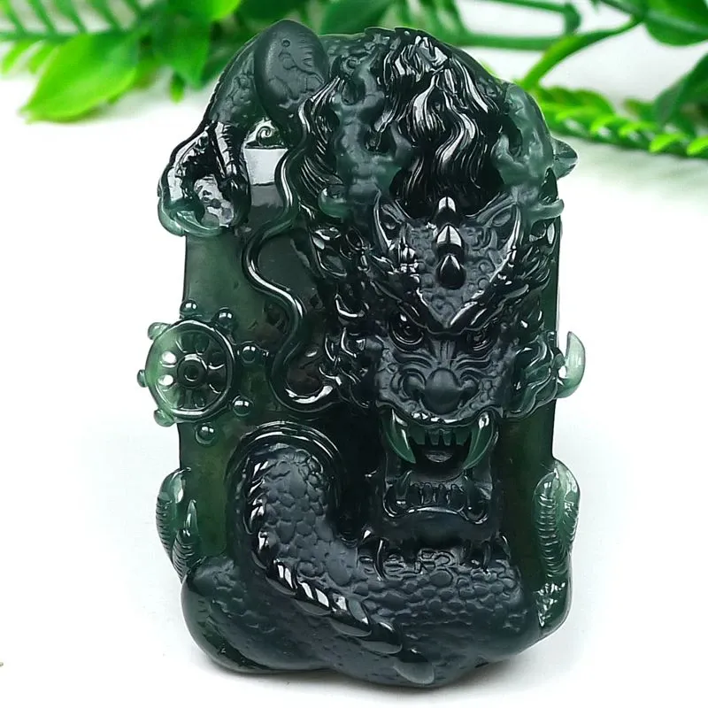 026-Hand-Carved Blue Jade Dragon Pendant – Certified Natural Guatemala Jadeite | One-of-a-Kind
