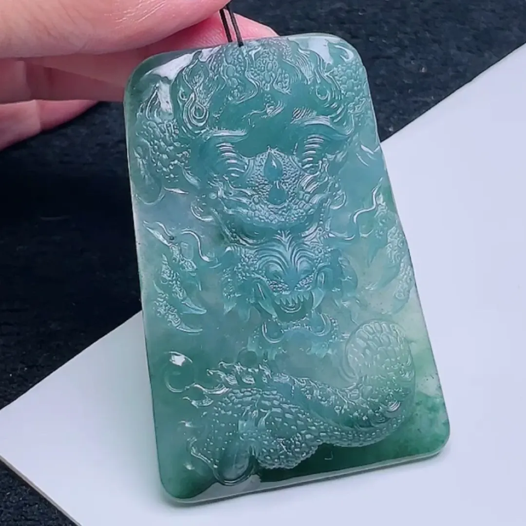 127-Hand-Carved Blue Jade Dragon Pendant – Certified Natural Guatemala Jadeite | One-of-a-Kind