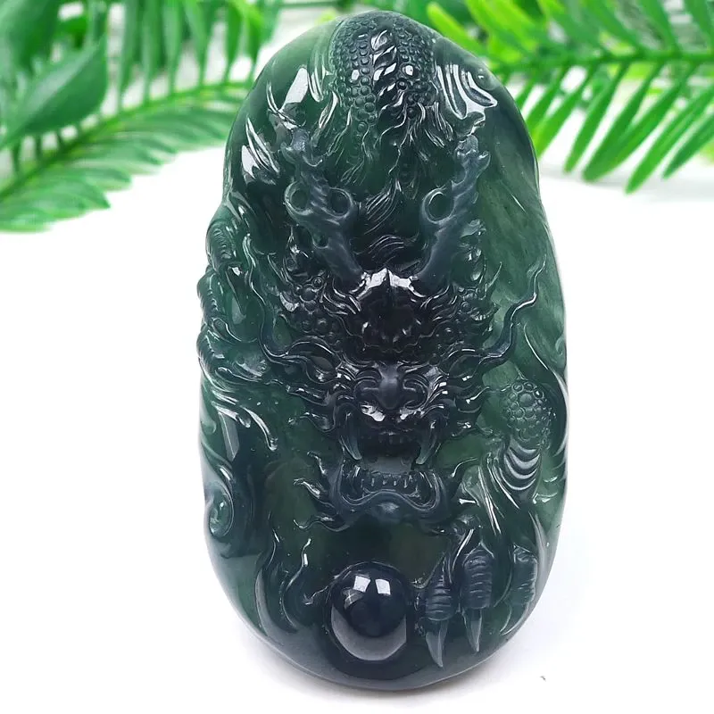025-Hand-Carved Blue Jade Dragon Pendant – Certified Natural Guatemala Jadeite | One-of-a-Kind