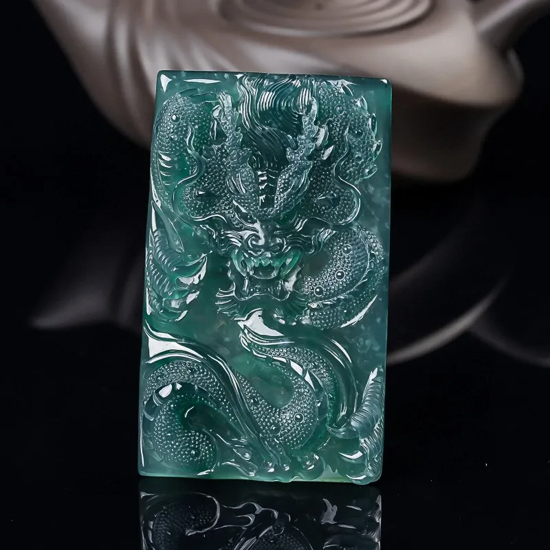 081-Masterpiece Blue Jadeite Dragon Pendant – Natural A-Grade Jade with Certificate, Handcrafted Luxury