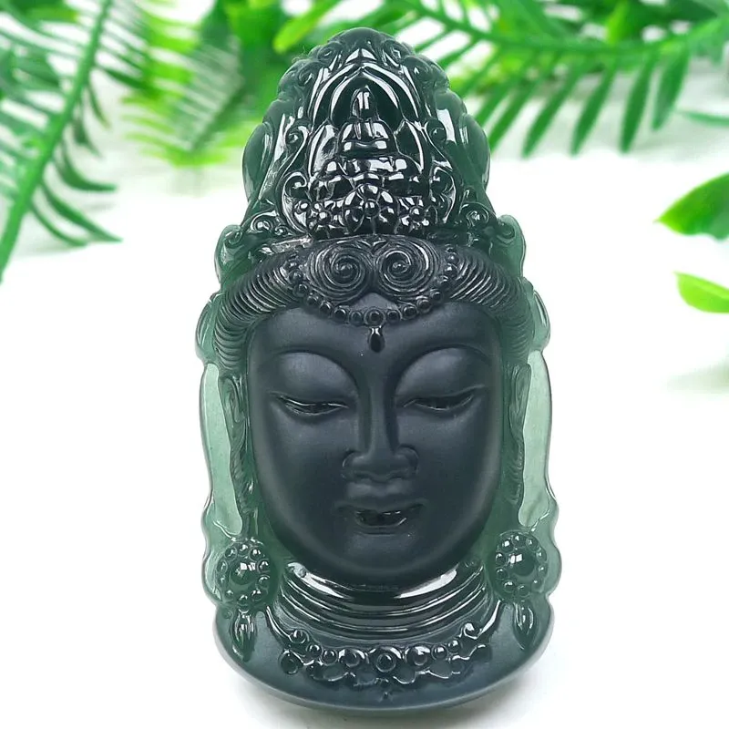 053-Guanyin Head Jade Buddha Pendant – Hand-Carved Buddhist Amulet in Natural Guatemala Jadeite