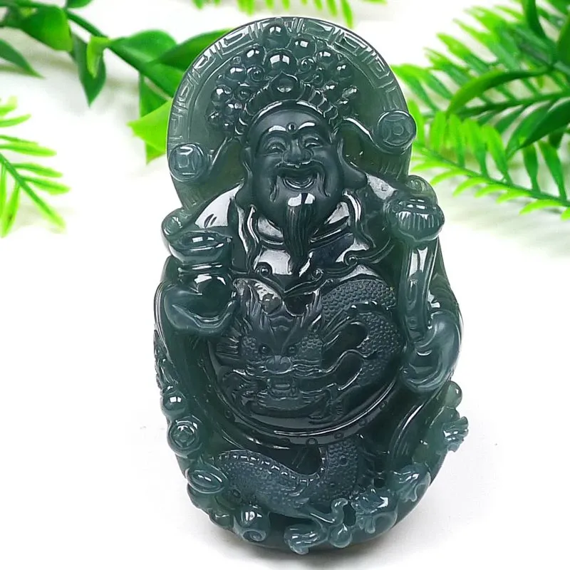 110-God of Wealth Jade Pendant – Hand-Carved A-Grade Guatemalan Jadeite Amulet