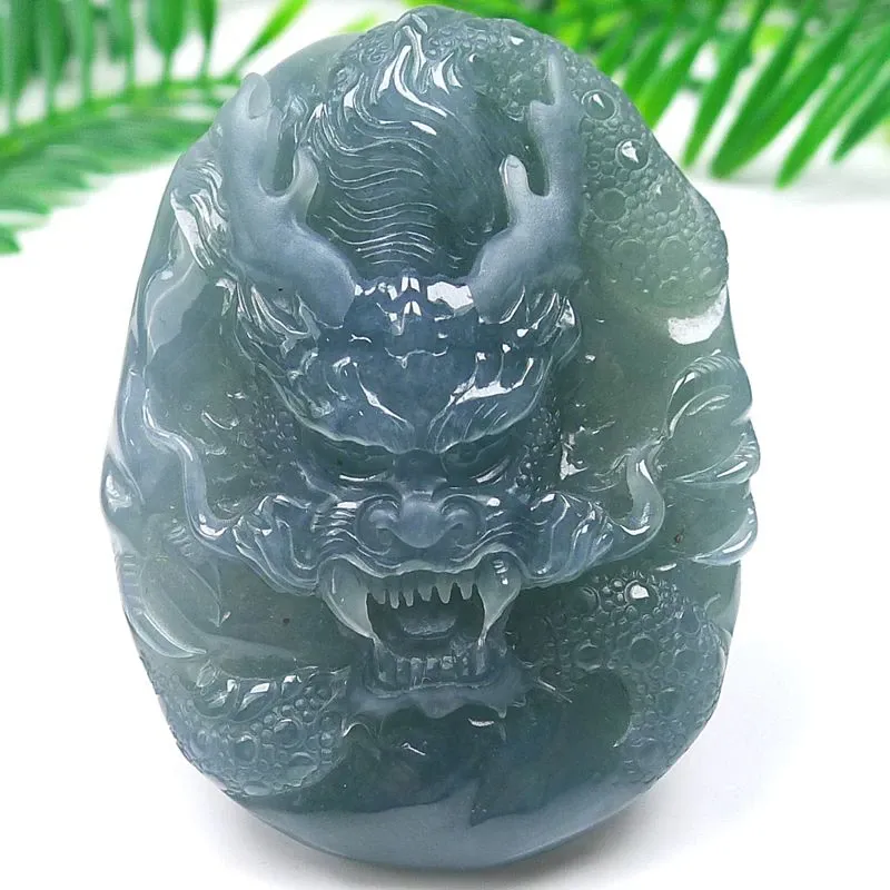 033-Hand-Carved Blue Jade Dragon Pendant – Certified Natural Guatemala Jadeite | One-of-a-Kind