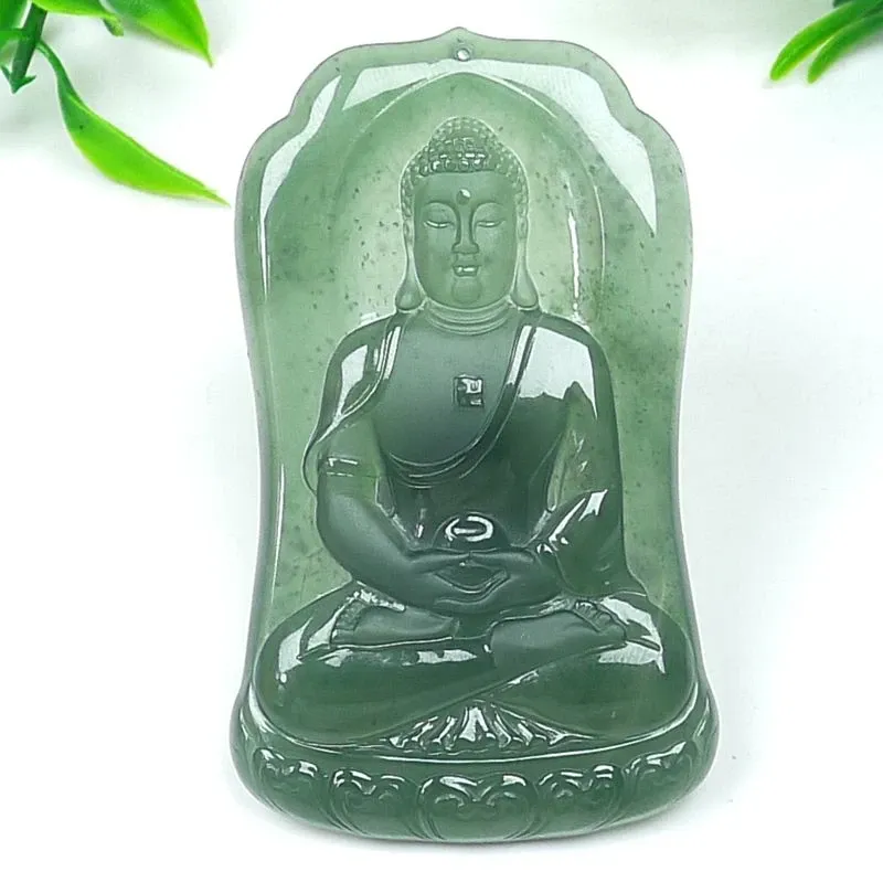 041-Vairocana Buddha Jade Pendant – Hand-Carved Natural Guatemala Jadeite | Symbol of Enlightenment & Inner Peace
