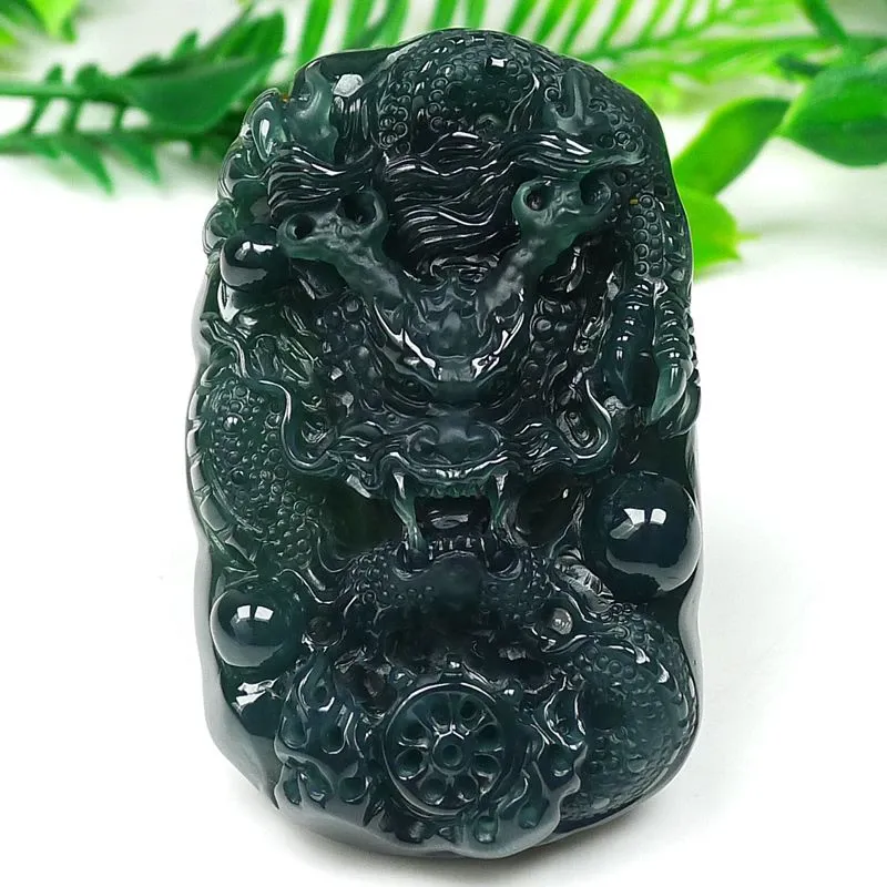 027-Hand-Carved Blue Jade Dragon Pendant – Certified Natural Guatemala Jadeite | One-of-a-Kind