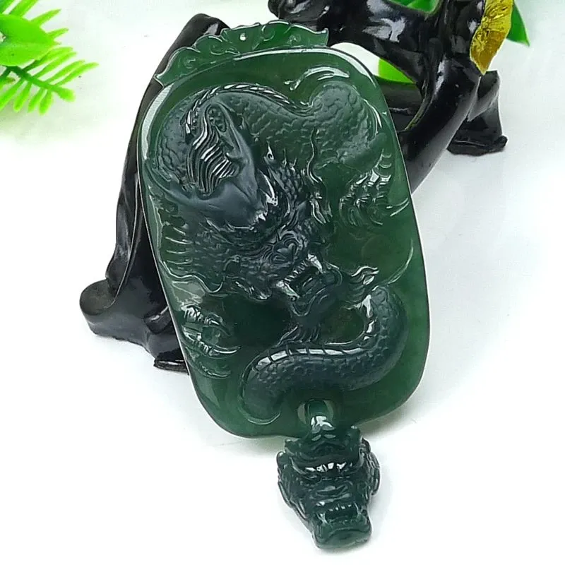 112-Masterpiece Blue Jadeite Dragon Pendant – Natural A-Grade Jade with Certificate, Handcrafted Luxury