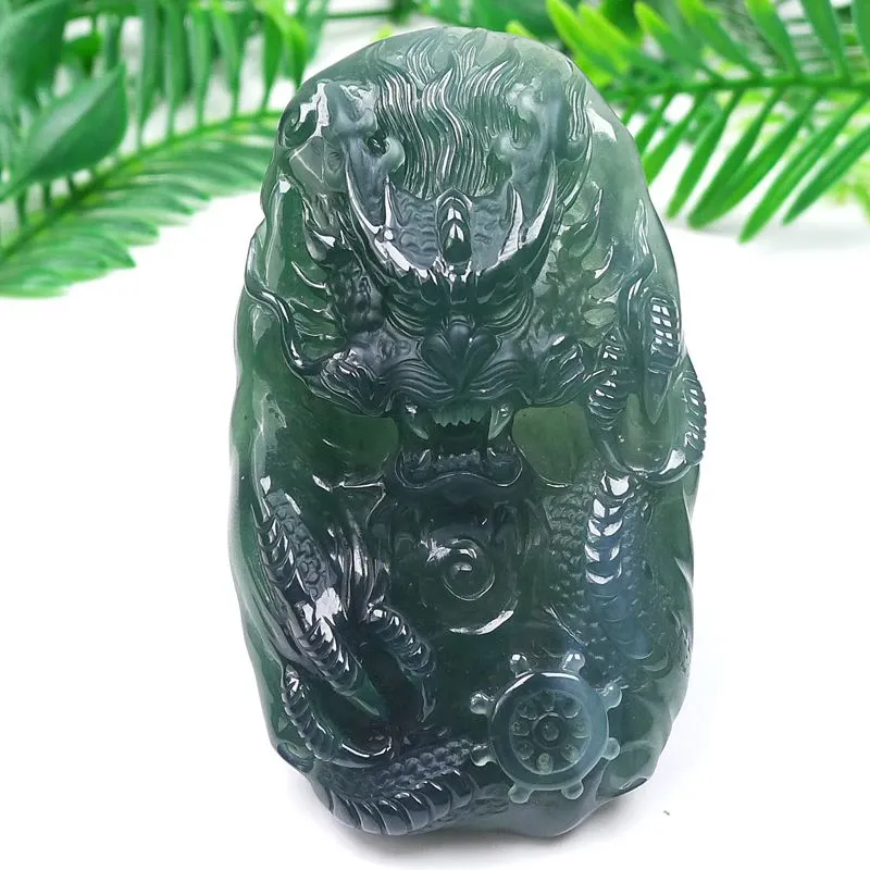 008-Masterpiece Blue Jadeite Dragon Pendant – Natural A-Grade Jade with Certificate, Handcrafted Luxury