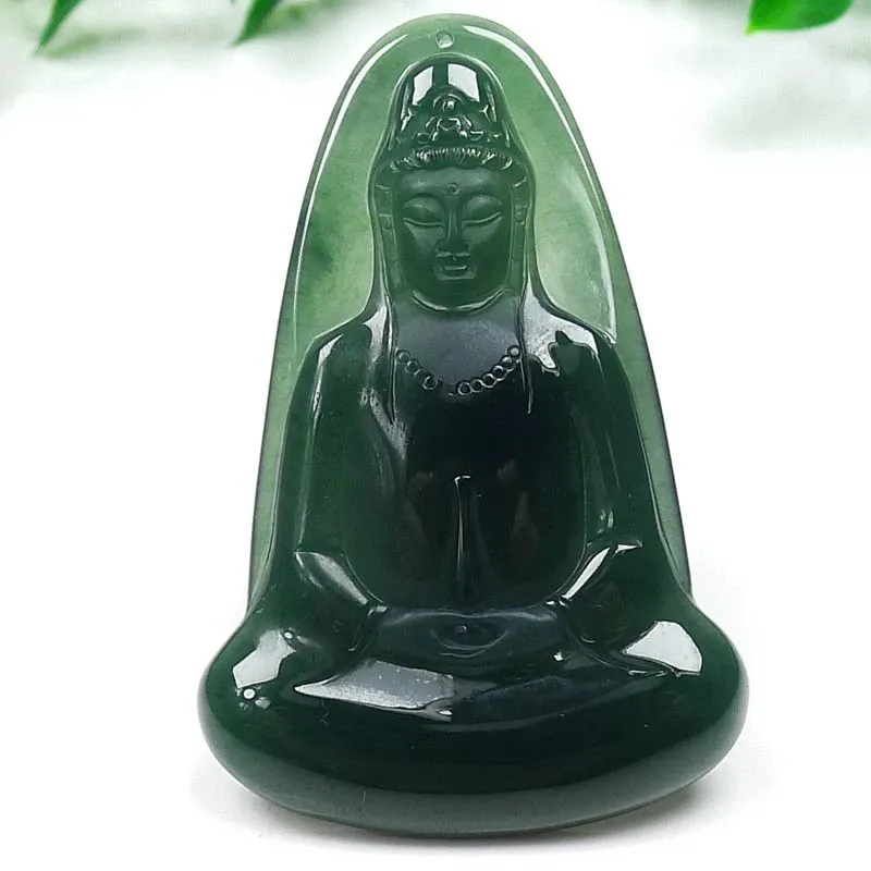 057-Guanyin Buddha Jade Pendant – Hand-Carved Natural Guatemala Jadeite Pendant | Symbol of Compassion & Protection