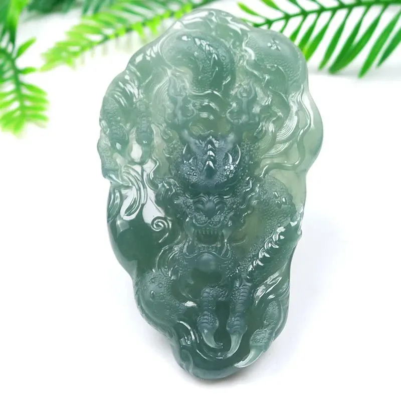 018-One-of-a-Kind Blue Guatemala Jade Dragon Pendant – Hand-Carved, Certified Natural Jadeite
