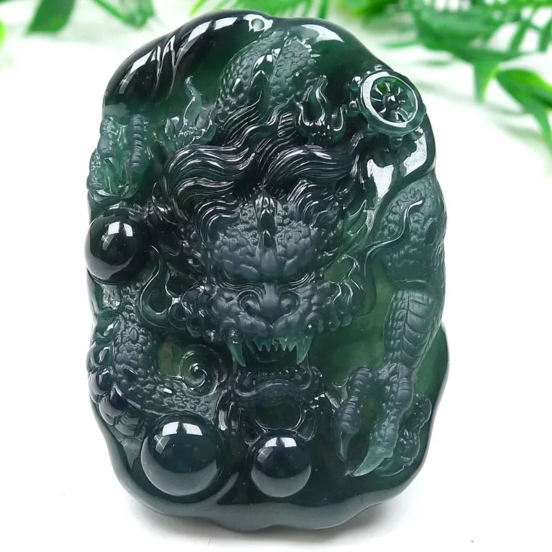 010-Masterpiece Blue Jadeite Dragon Pendant – Natural A-Grade Jade with Certificate, Handcrafted Luxury