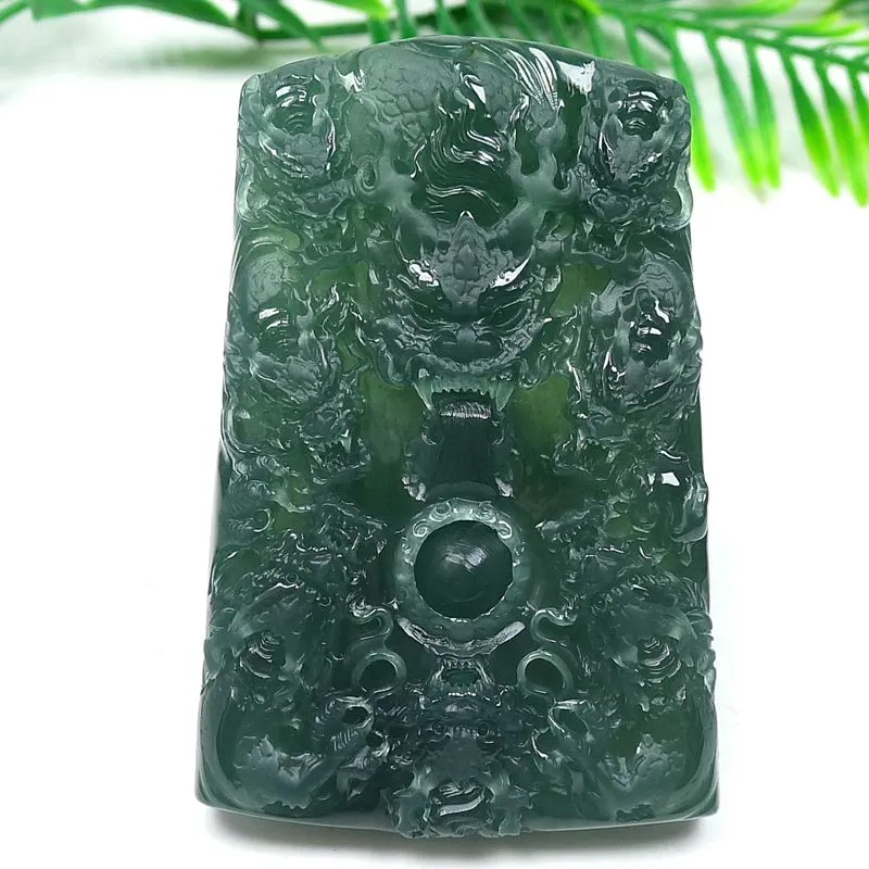 002-Masterpiece Blue Jadeite Dragon Pendant – Natural A-Grade Jade with Certificate, Handcrafted Luxury