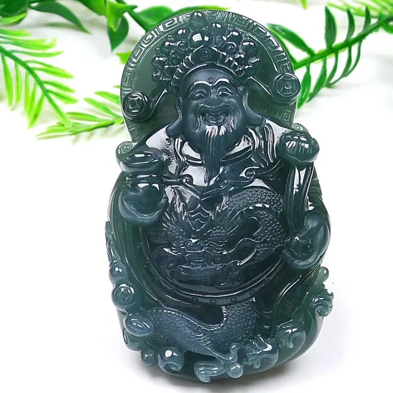 111-God of Wealth Jade Pendant – Hand-Carved A-Grade Guatemalan Jadeite Amulet
