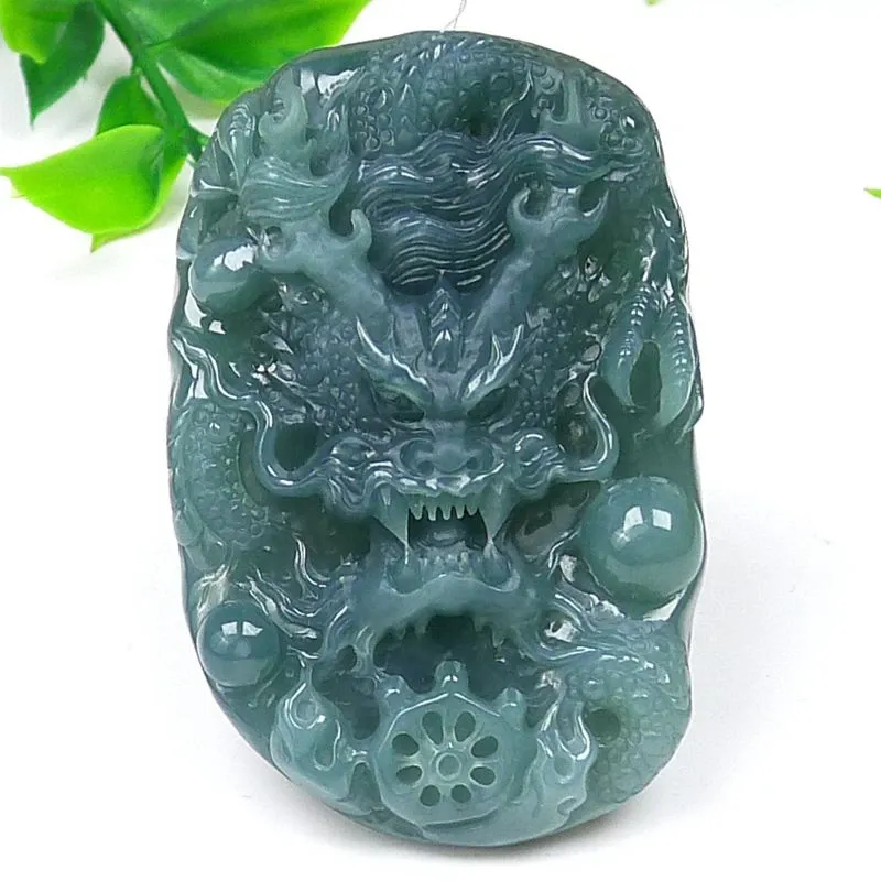 034-Hand-Carved Blue Jade Dragon Pendant – Certified Natural Guatemala Jadeite | One-of-a-Kind