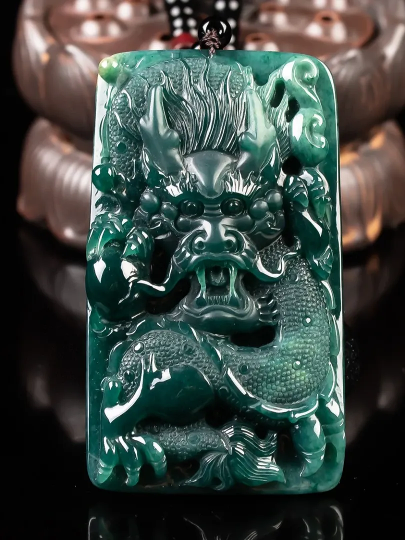 084-Masterpiece Blue Jadeite Dragon Pendant – Natural A-Grade Jade with Certificate, Handcrafted Luxury