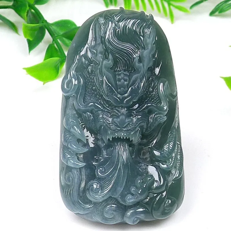 030-Hand-Carved Blue Jade Dragon Pendant – Certified Natural Guatemala Jadeite | One-of-a-Kind