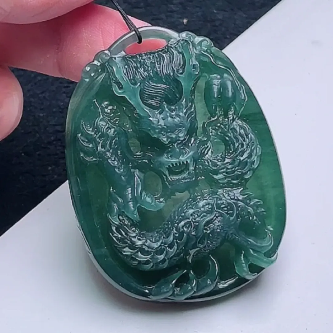 130-Masterpiece Blue Jadeite Dragon Pendant – Natural A-Grade Jade with Certificate, Handcrafted Luxury
