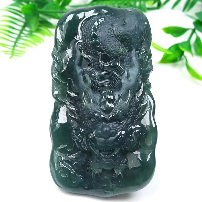 011-Masterpiece Blue Jadeite Dragon Pendant – Natural A-Grade Jade with Certificate, Handcrafted Luxury