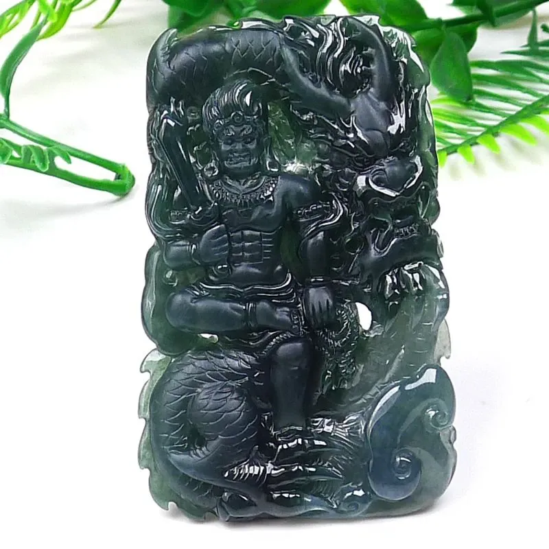 065-Fudō Myō-ō Jade Pendant – Hand-Carved Buddhist Protector Pendant in Natural Guatemala Jadeite