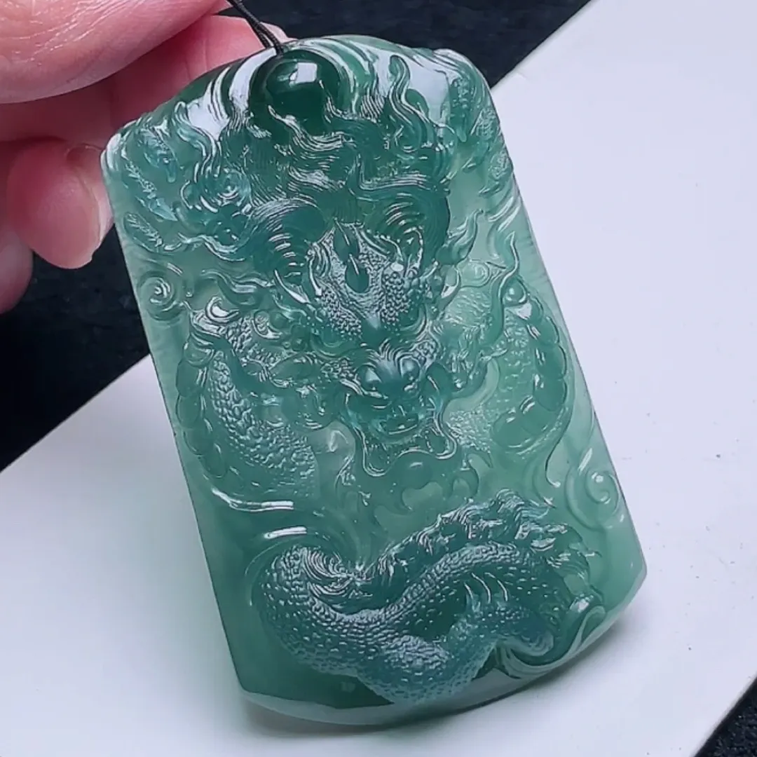 093-Masterpiece Blue Jadeite Dragon Pendant – Natural A-Grade Jade with Certificate, Handcrafted Luxury