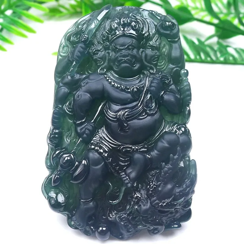 063-Fudō Myō-ō Jade Pendant – Hand-Carved Buddhist Protector Pendant in Natural Guatemala Jadeite