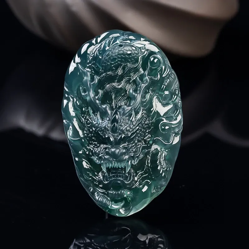 083-Masterpiece Blue Jadeite Dragon Pendant – Natural A-Grade Jade with Certificate, Handcrafted Luxury