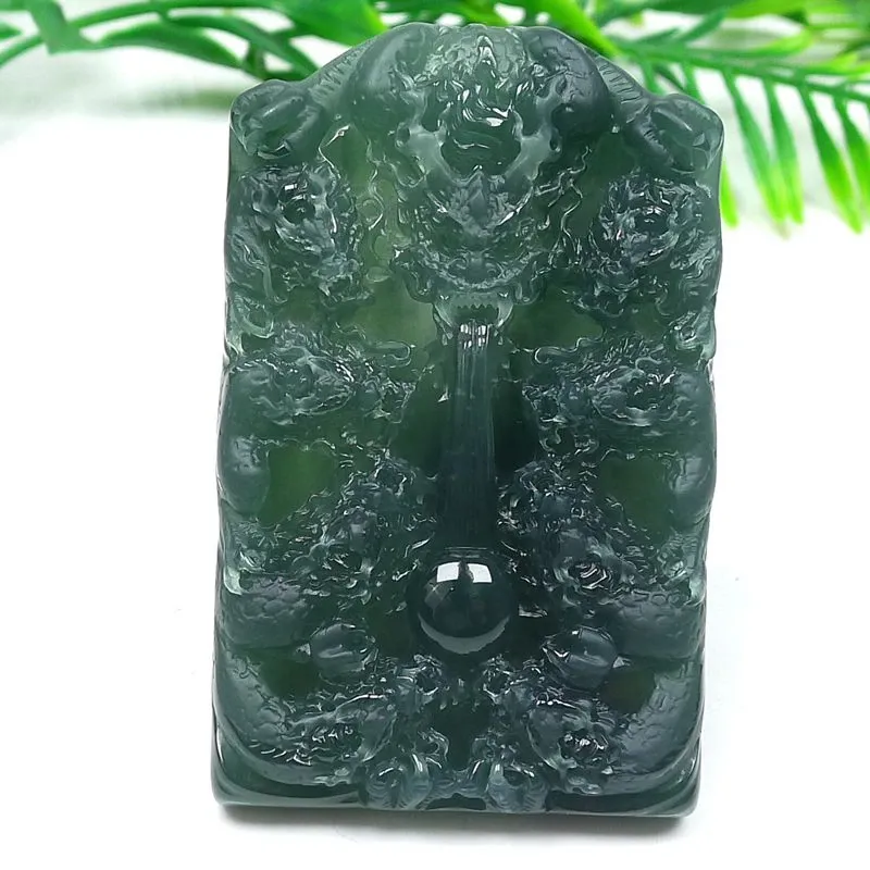 005-Masterpiece Blue Jadeite Dragon Pendant – Natural A-Grade Jade with Certificate, Handcrafted Luxury